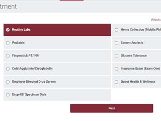 Appointment Scheduling Process - Step 1 - Select Appointment Type Screen