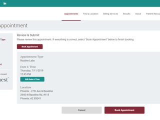 Appointment Scheduling - Review Information Screen